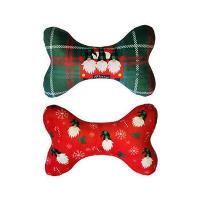 Gnomes Plush Squeaker Bone Medium Toy - Image 1