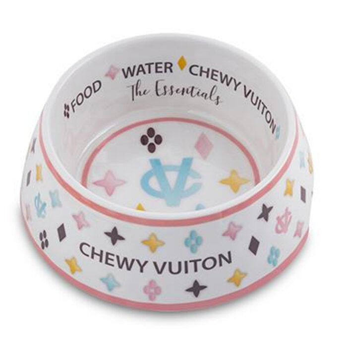 White Chewy Vuiton Bowls & Mat Set - Image 1
