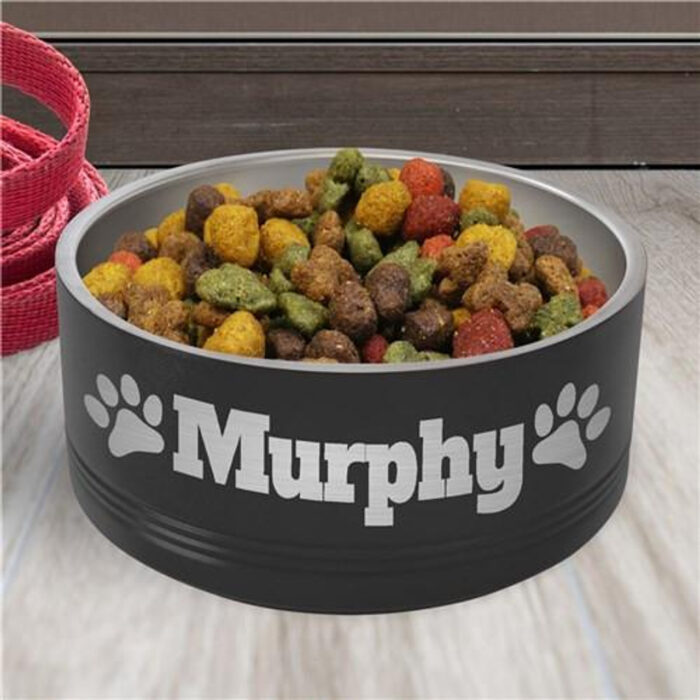Engraved Paw Prints Stainless Steel Pet Bowl - Image 2