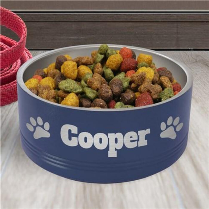 Engraved Paw Prints Stainless Steel Pet Bowl - Image 1