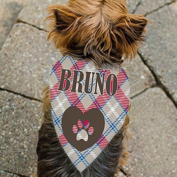 Personalized Blue/Red Plaid Heart Pet Bandanna - Image 1