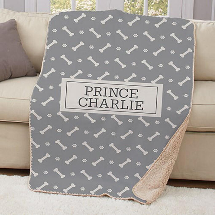 Personalized Dog Bone Sherpa Blanket - Image 1