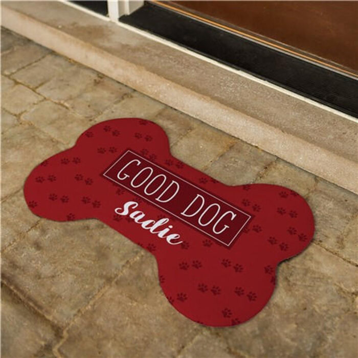 Personalized Good Dog Dog Bone Rug/Food Mat - Image 1